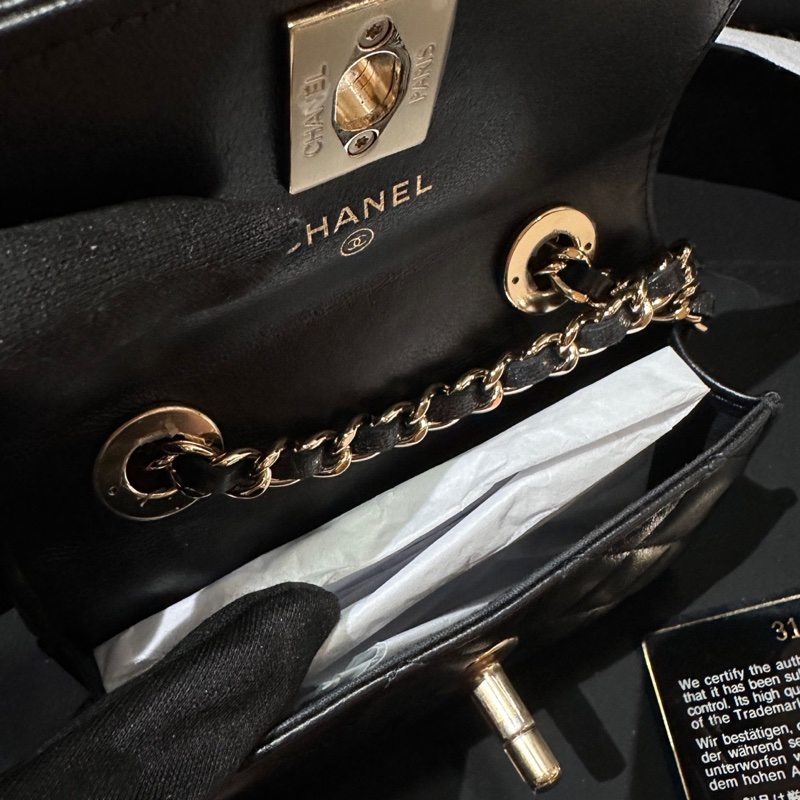 🌷閒置新帶膜！Chanel 香奈兒 trendy cc 橫版 黑金 羊皮 保卡款-6