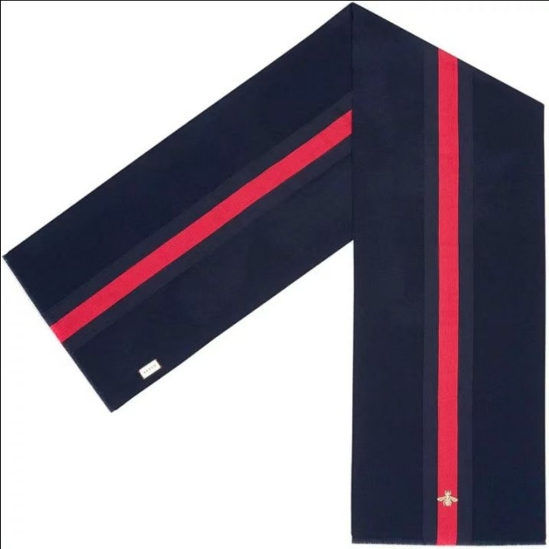 Gucci 深藍色條紋羊毛圍巾 頸巾 男女同款-2