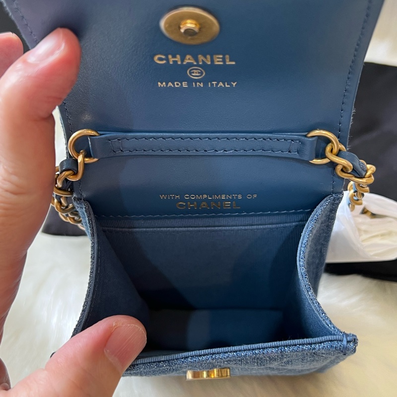 Chanel小香香奈兒牛仔布皮穿鏈斜背包（全新）-3