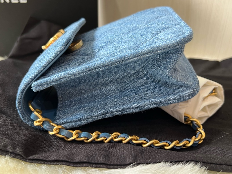 Chanel小香香奈兒牛仔布皮穿鏈斜背包（全新）-4