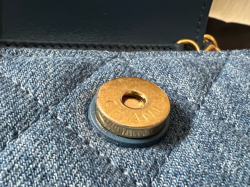 Chanel小香香奈兒牛仔布皮穿鏈斜背包（全新）-7