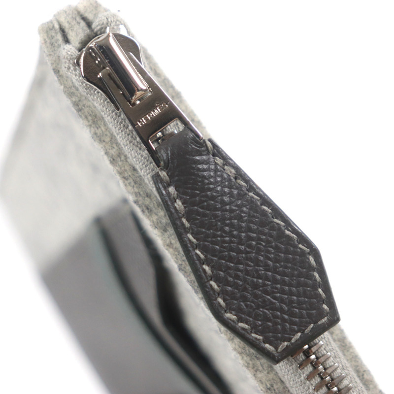 愛馬仕 TOO DOO 29 毛氈和愛普生皮革扁平手拿包/手包，銀色五金配件，灰色，D 字印記，含防塵袋，法國製造-5