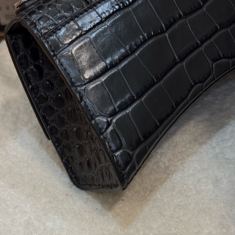 BALENCIAGA Hourglass  鱷魚壓紋沙漏包 XS 黑灰色-8