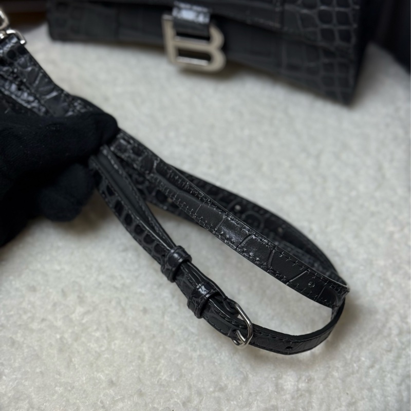 BALENCIAGA Hourglass  鱷魚壓紋沙漏包 XS 黑灰色-10
