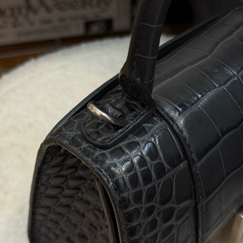 BALENCIAGA Hourglass  鱷魚壓紋沙漏包 XS 黑灰色-11