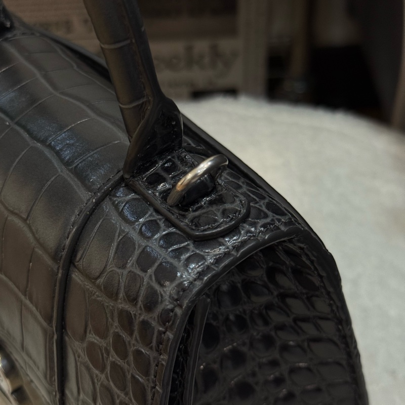 BALENCIAGA Hourglass  鱷魚壓紋沙漏包 XS 黑灰色-12