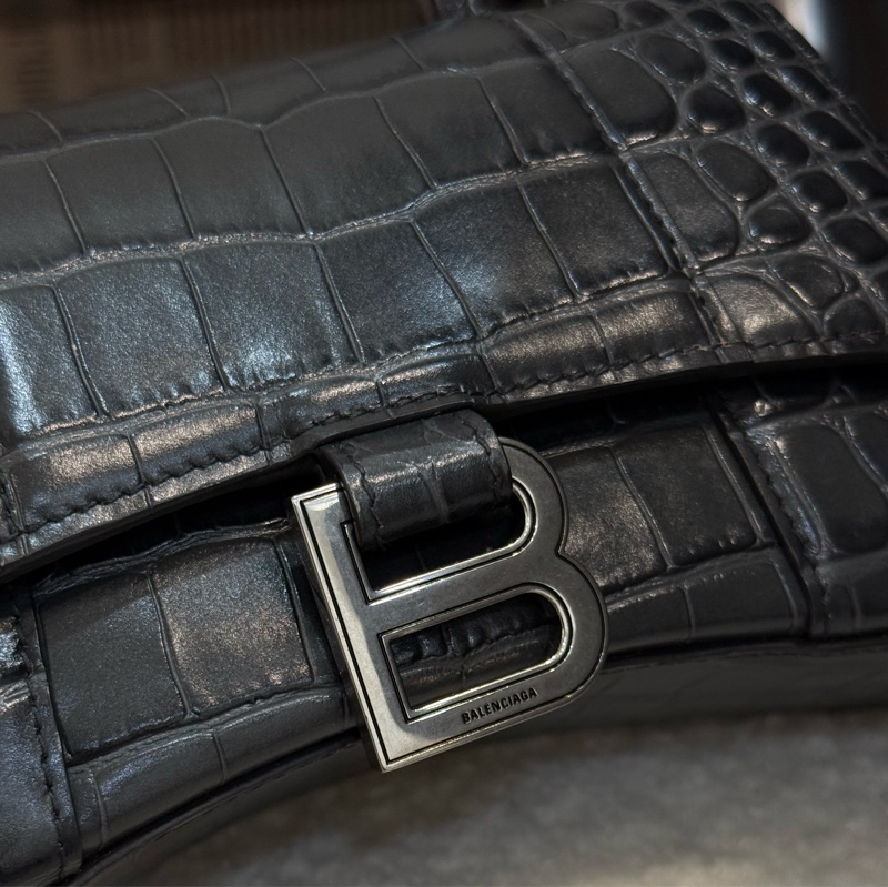 BALENCIAGA Hourglass  鱷魚壓紋沙漏包 XS 黑灰色-14