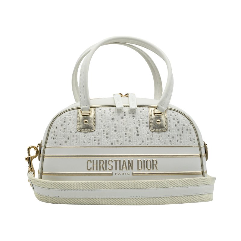 DIOR迪奥VIBE白色皮革保齡球包-0