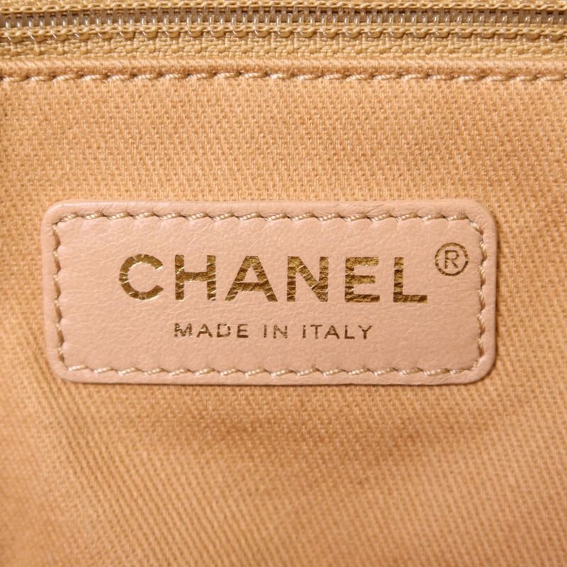 CHANEL 纖維Deauville Tote Bag金扣鏈帶肩背袋-6