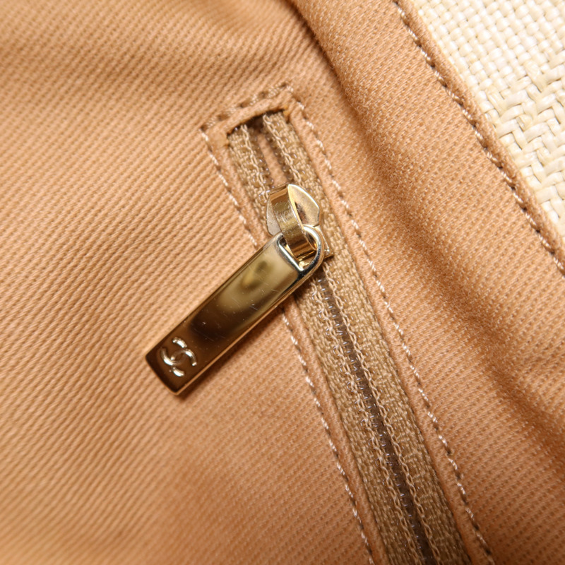 CHANEL 纖維Deauville Tote Bag金扣鏈帶肩背袋-8