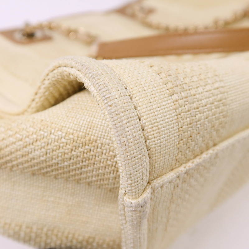 CHANEL 纖維Deauville Tote Bag金扣鏈帶肩背袋-13