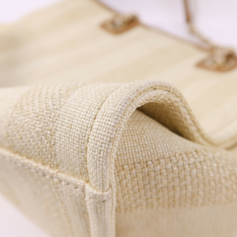 CHANEL 纖維Deauville Tote Bag金扣鏈帶肩背袋-14