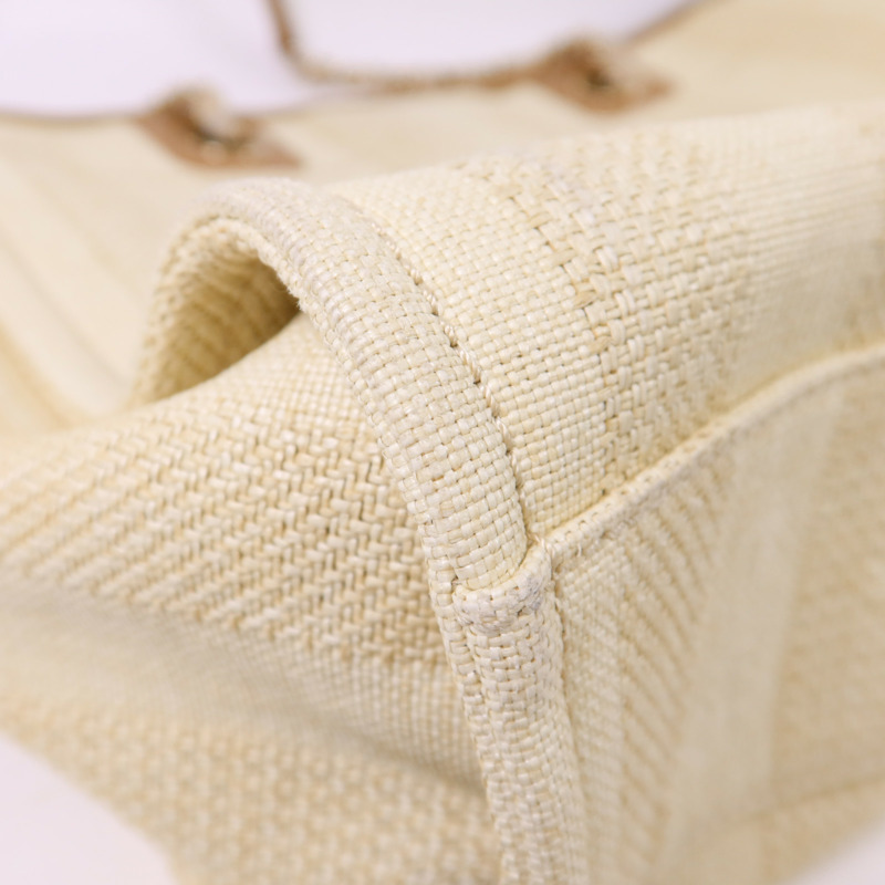 CHANEL 纖維Deauville Tote Bag金扣鏈帶肩背袋-15