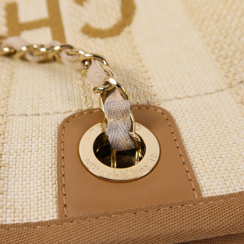 CHANEL 纖維Deauville Tote Bag金扣鏈帶肩背袋-17