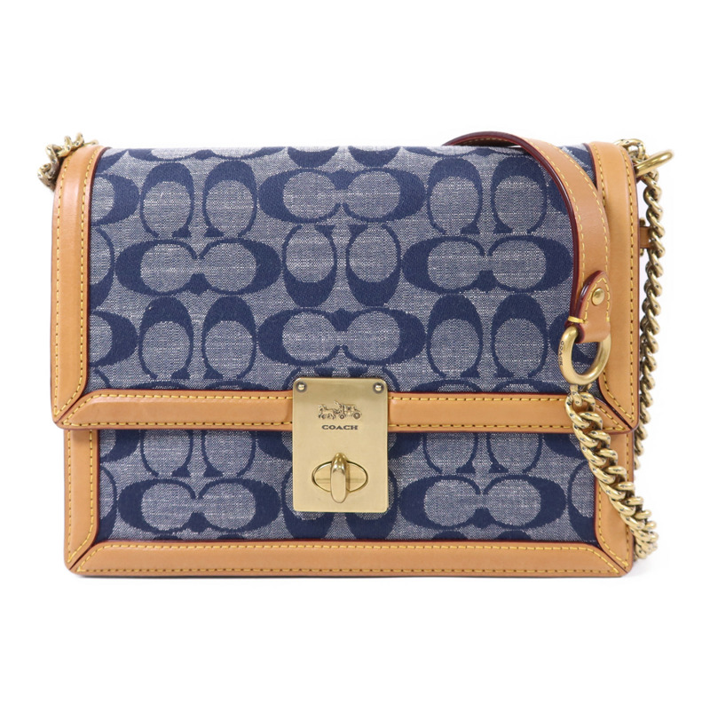 COACH 帆布/牛皮皮革Chain Shoulder Bag金扣鏈帶肩背袋-0