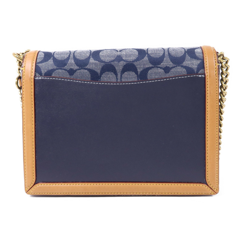 COACH 帆布/牛皮皮革Chain Shoulder Bag金扣鏈帶肩背袋-1