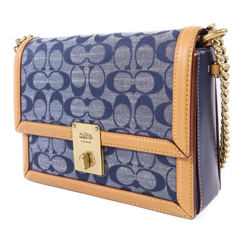 COACH 帆布/牛皮皮革Chain Shoulder Bag金扣鏈帶肩背袋-2