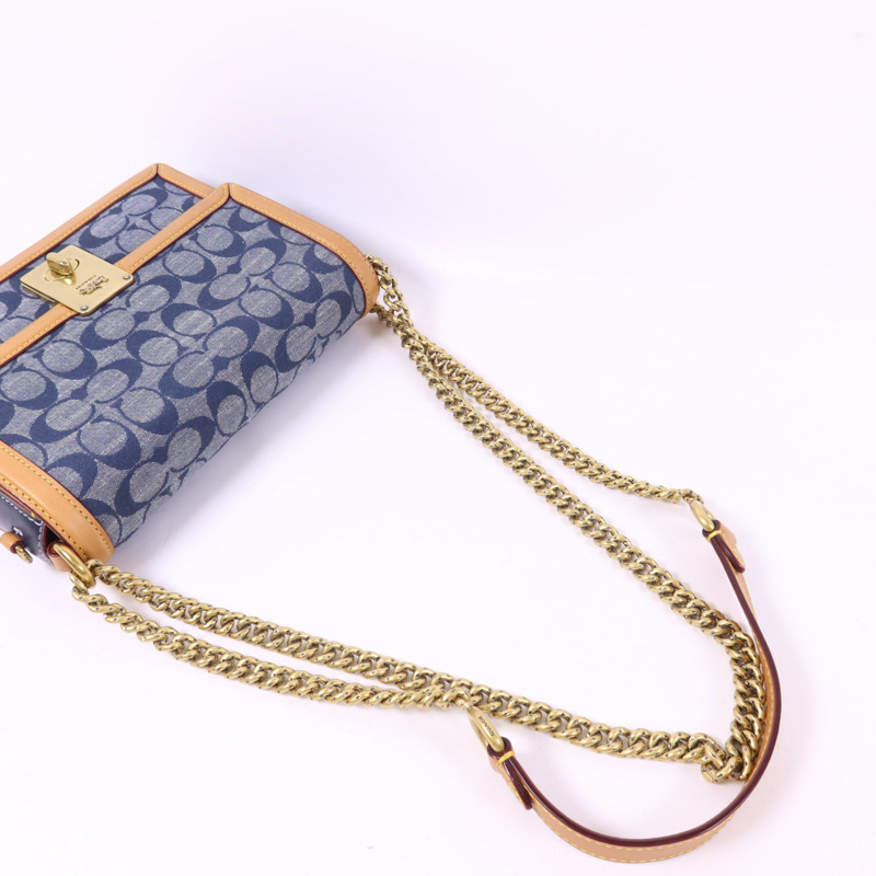 COACH 帆布/牛皮皮革Chain Shoulder Bag金扣鏈帶肩背袋-4