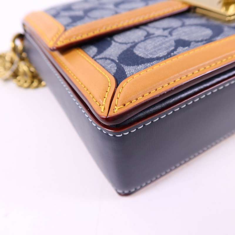COACH 帆布/牛皮皮革Chain Shoulder Bag金扣鏈帶肩背袋-12