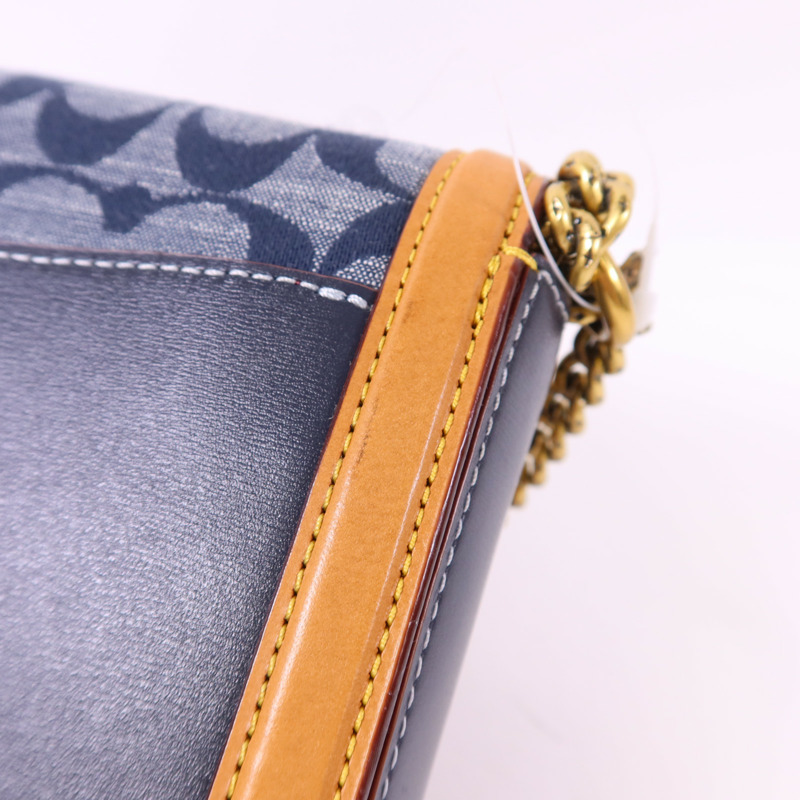 COACH 帆布/牛皮皮革Chain Shoulder Bag金扣鏈帶肩背袋-16