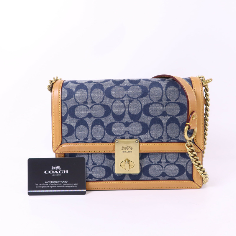 COACH 帆布/牛皮皮革Chain Shoulder Bag金扣鏈帶肩背袋-21