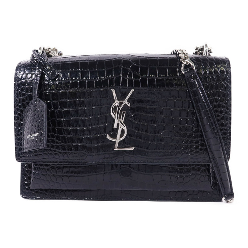 SAINT LAURENT 牛皮皮革Sunset Medium銀扣鏈帶肩背袋-0