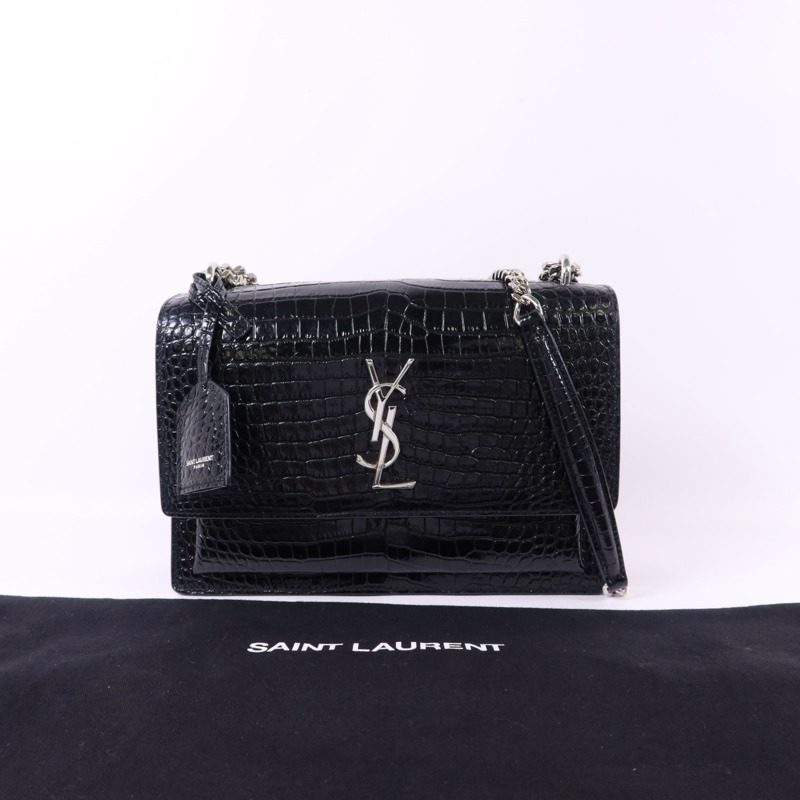 SAINT LAURENT 牛皮皮革Sunset Medium銀扣鏈帶肩背袋-19