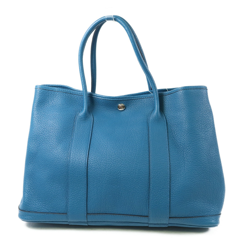 HERMES Negonda皮革Garden Party PM銀扣手挽袋Turquoise-1