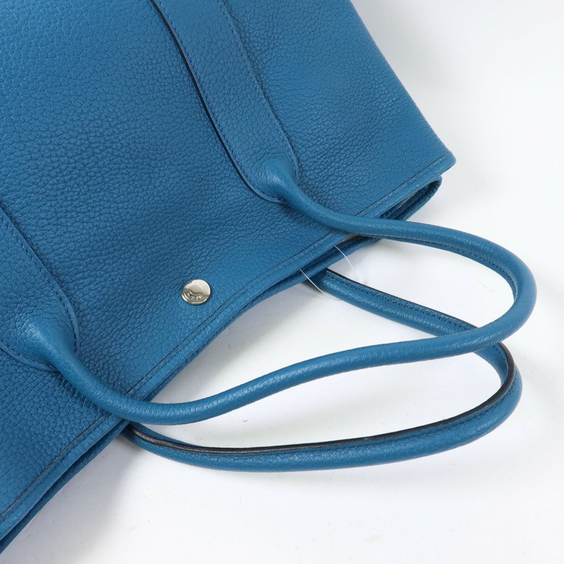 HERMES Negonda皮革Garden Party PM銀扣手挽袋Turquoise-4