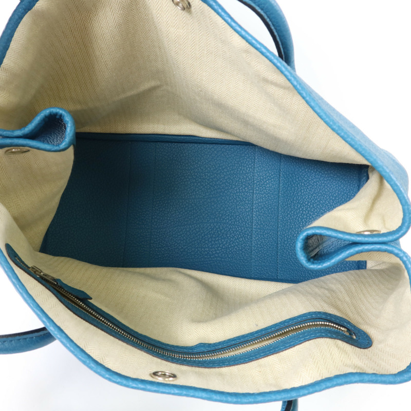 HERMES Negonda皮革Garden Party PM銀扣手挽袋Turquoise-5