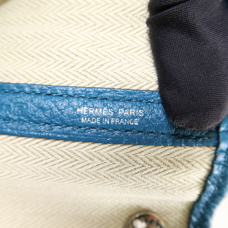 HERMES Negonda皮革Garden Party PM銀扣手挽袋Turquoise-6