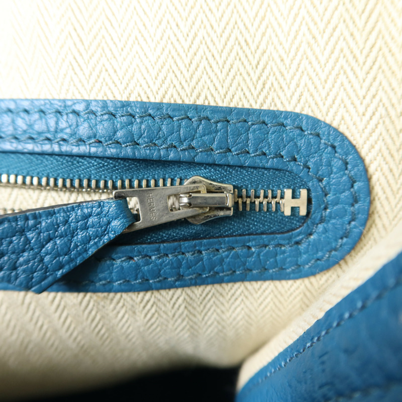 HERMES Negonda皮革Garden Party PM銀扣手挽袋Turquoise-8
