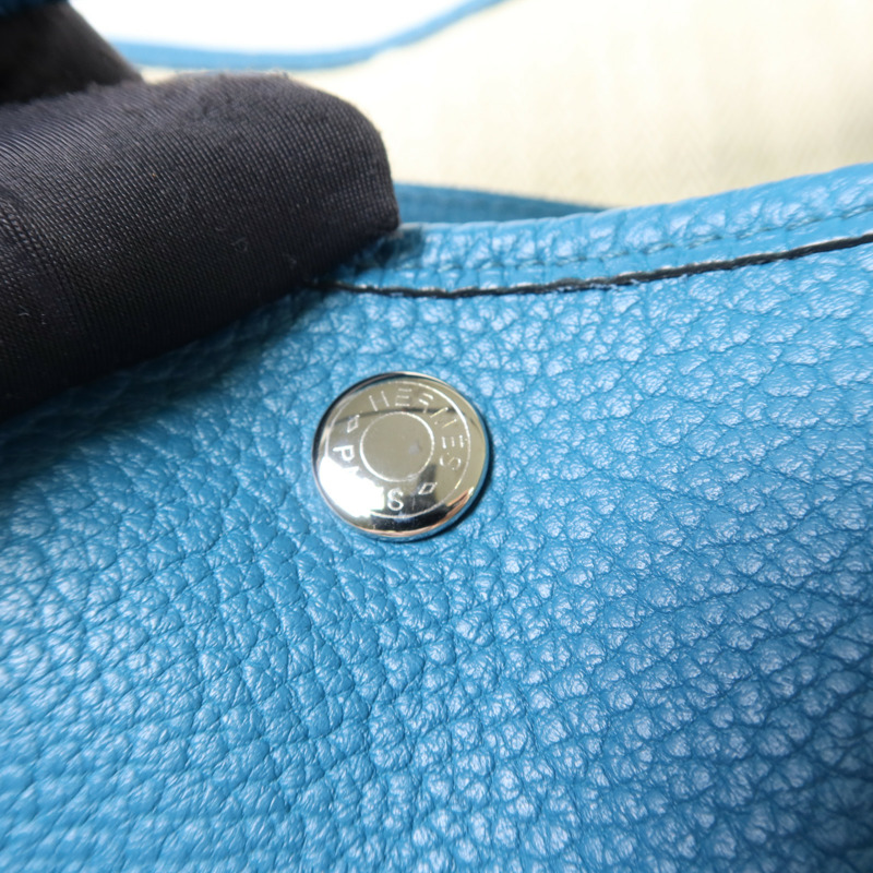 HERMES Negonda皮革Garden Party PM銀扣手挽袋Turquoise-9
