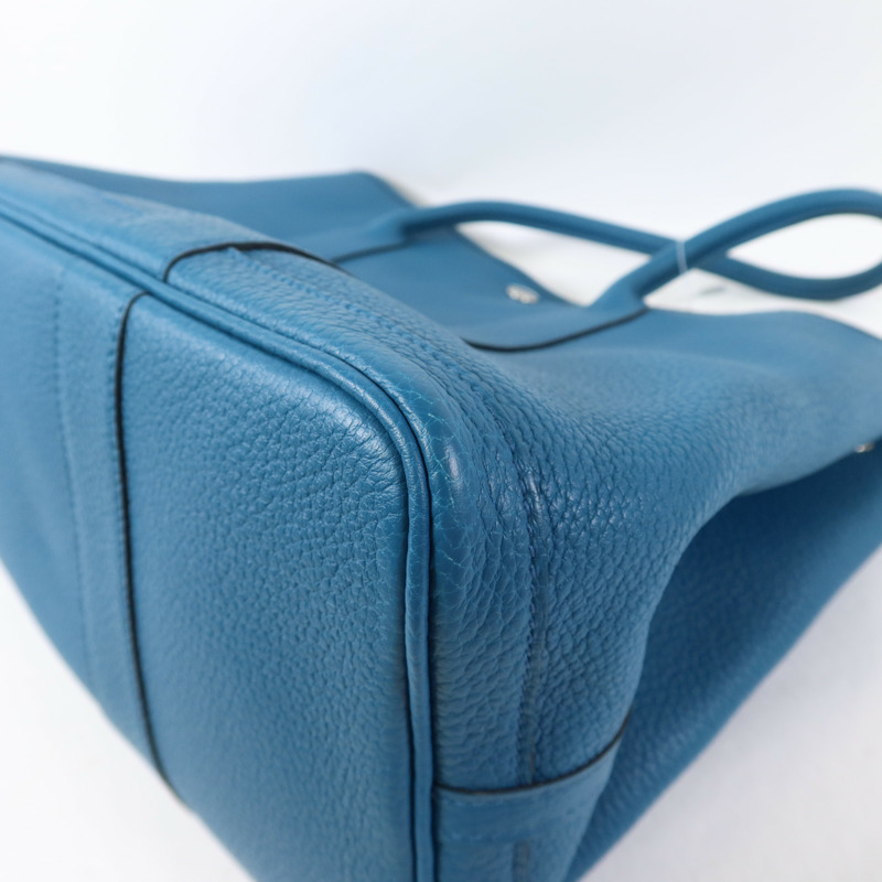 HERMES Negonda皮革Garden Party PM銀扣手挽袋Turquoise-10