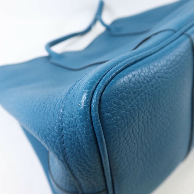 HERMES Negonda皮革Garden Party PM銀扣手挽袋Turquoise-11