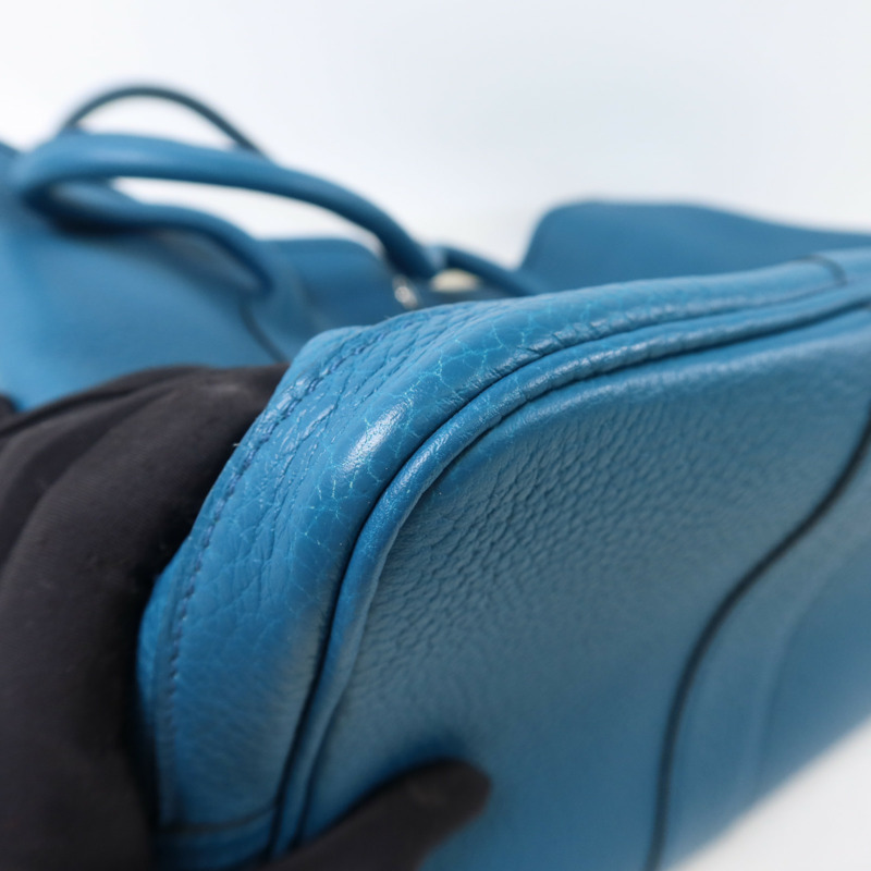 HERMES Negonda皮革Garden Party PM銀扣手挽袋Turquoise-13