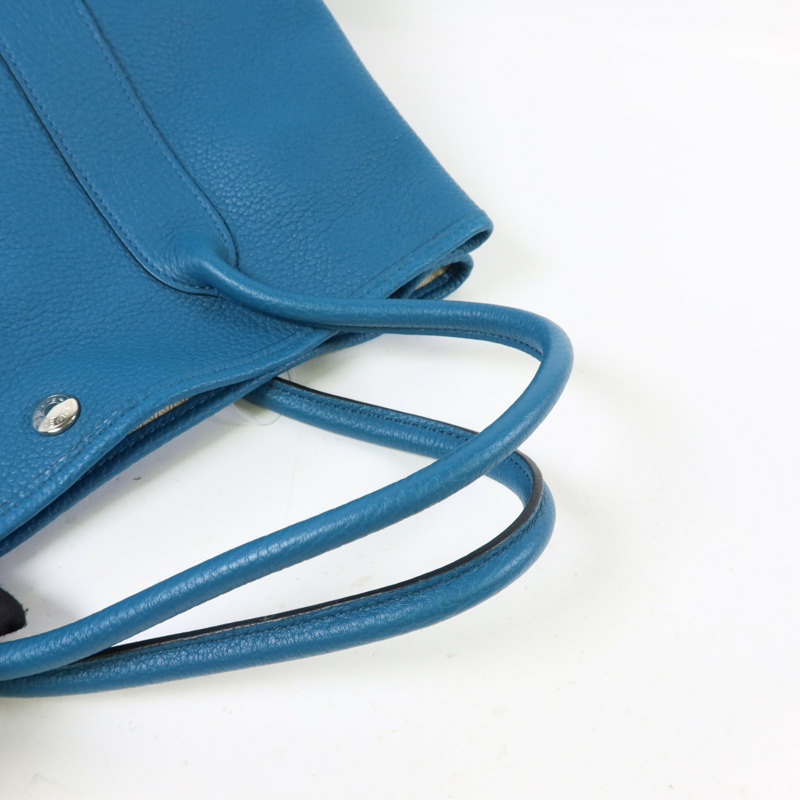 HERMES Negonda皮革Garden Party PM銀扣手挽袋Turquoise-14