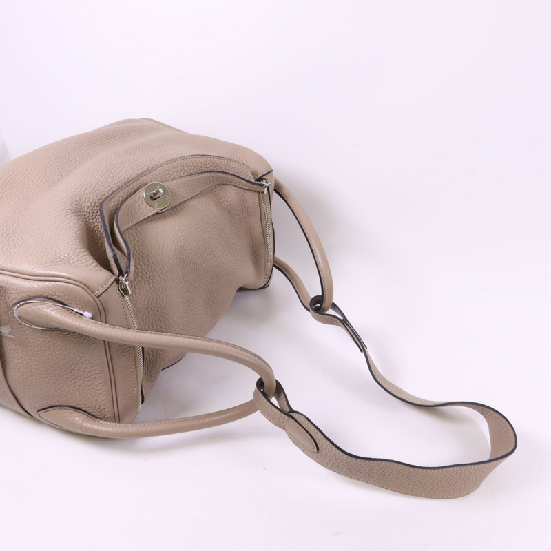 HERMES Clemence皮革Lindy 34銀扣手挽肩背兩用袋Gris Tourterelle-4