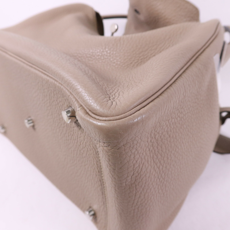 HERMES Clemence皮革Lindy 34銀扣手挽肩背兩用袋Gris Tourterelle-9