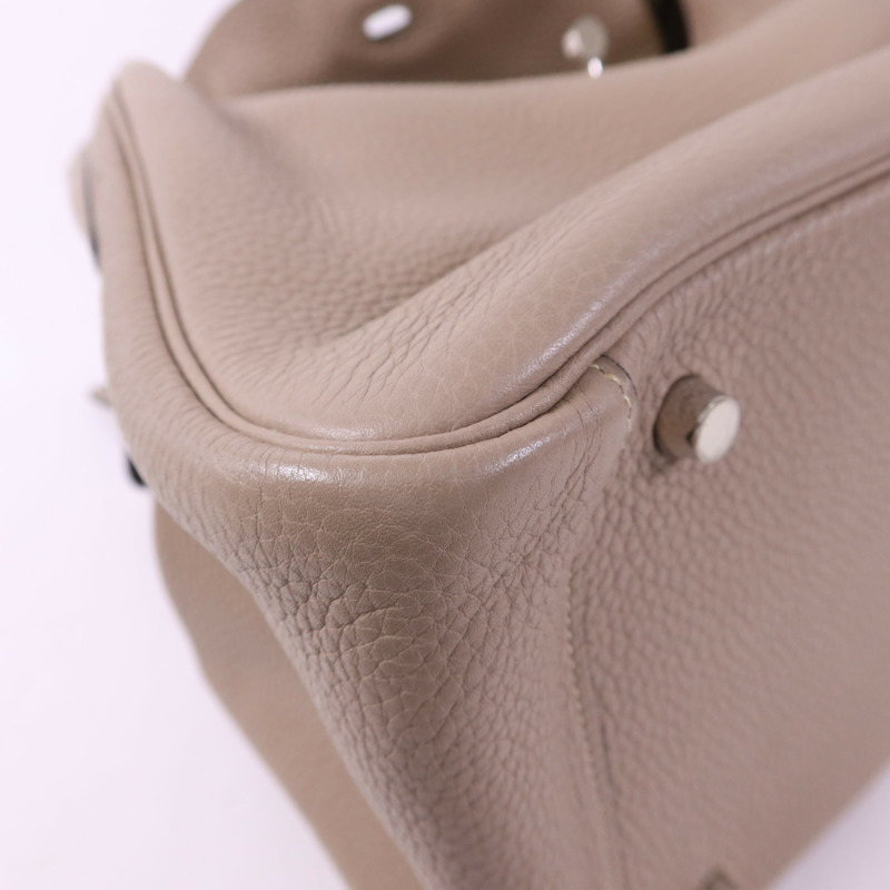 HERMES Clemence皮革Lindy 34銀扣手挽肩背兩用袋Gris Tourterelle-10