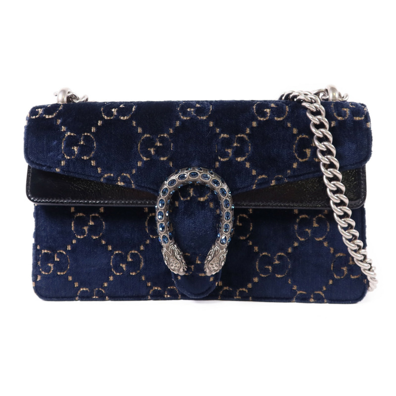 GUCCI 天鵝絨Dionysus Shoulder Bag銀扣鏈帶肩背袋-0