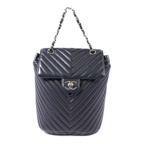 CHANEL 羊皮皮革Backpack銀扣背包