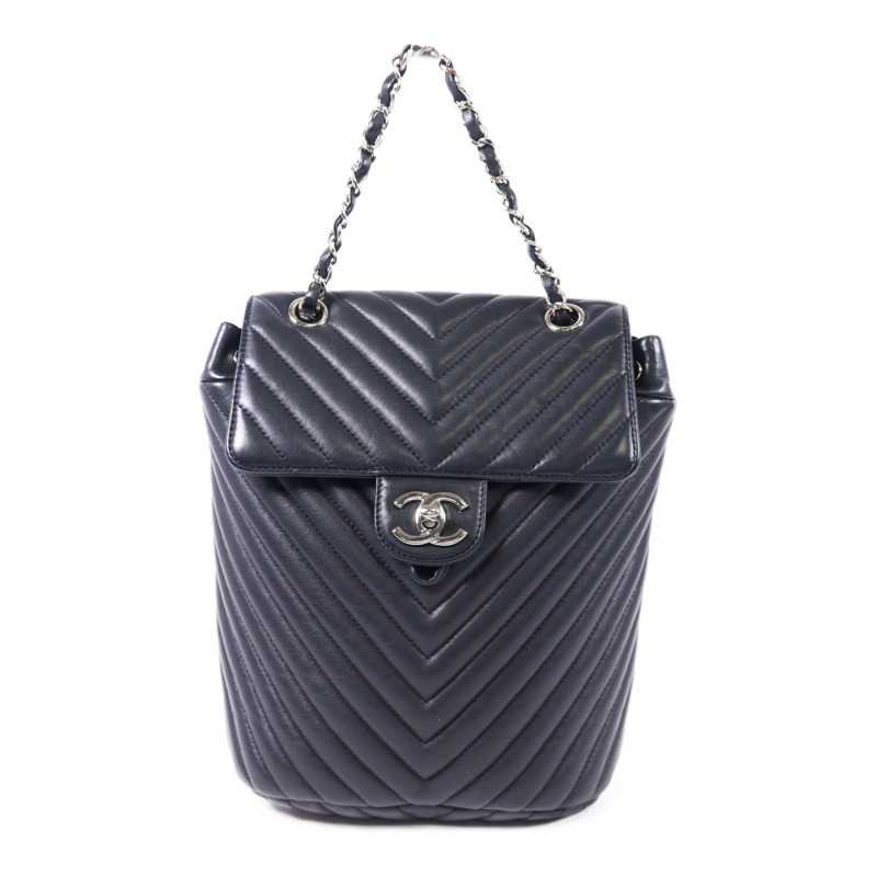 CHANEL 羊皮皮革Backpack銀扣背包-0