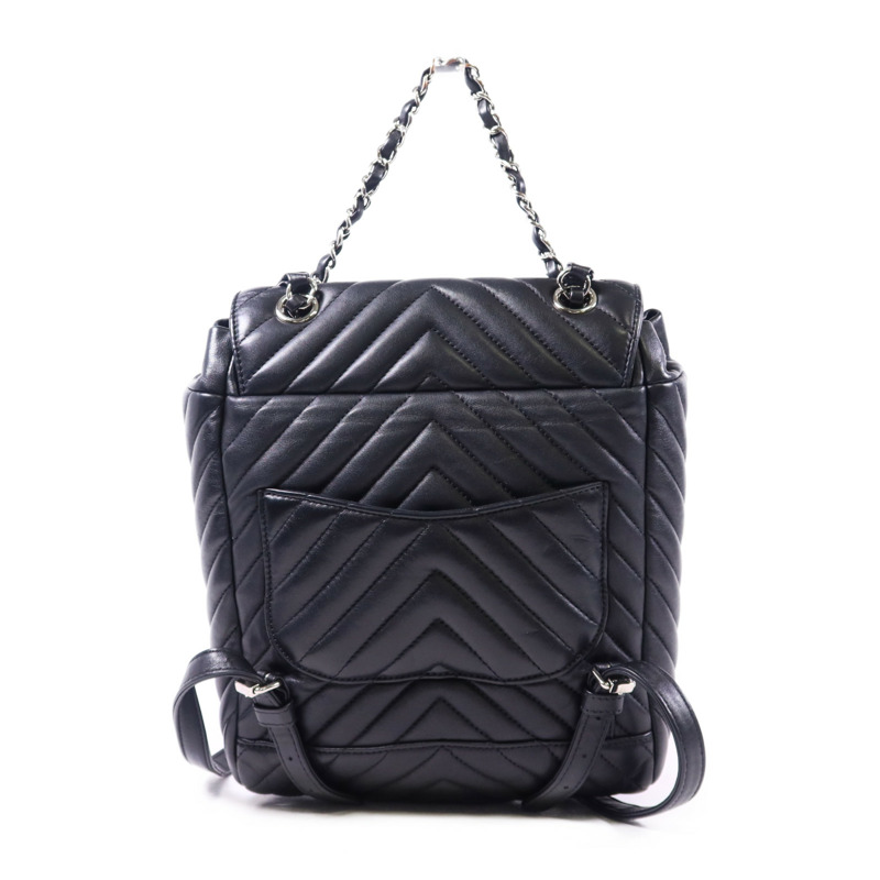 CHANEL 羊皮皮革Backpack銀扣背包-1