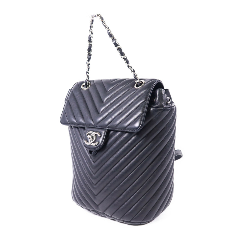 CHANEL 羊皮皮革Backpack銀扣背包-2