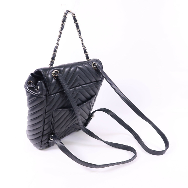 CHANEL 羊皮皮革Backpack銀扣背包-3