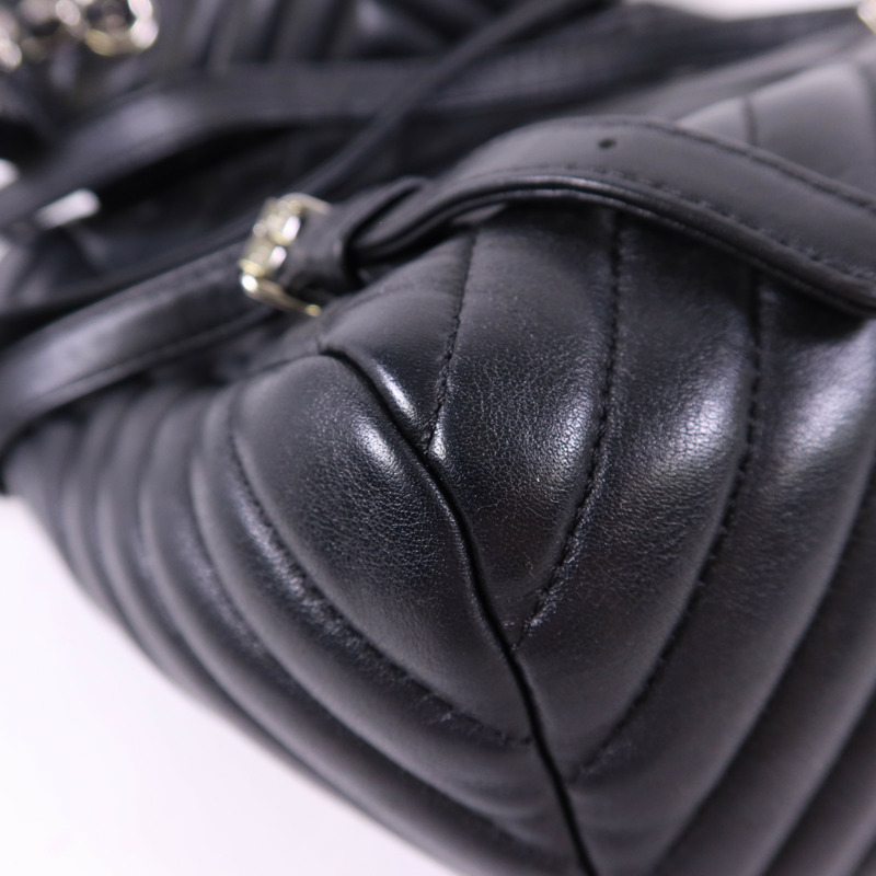 CHANEL 羊皮皮革Backpack銀扣背包-14