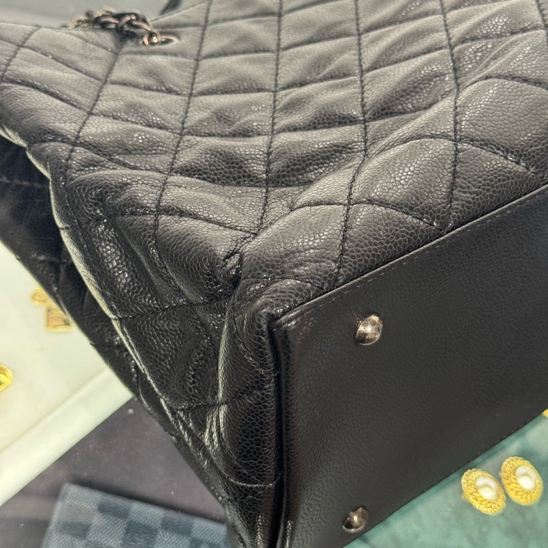 上架中🔑Chanel黑荔枝紋仿舊釦雙鏈托特包-4