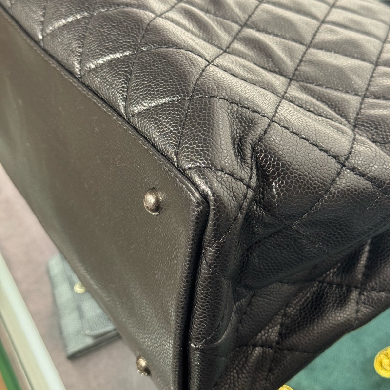 上架中🔑Chanel黑荔枝紋仿舊釦雙鏈托特包-5