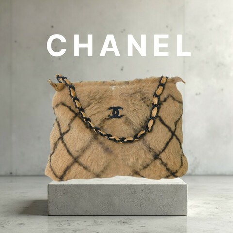 ㊣✨CHANEL✨（贈背帶）香奈兒 老香 小香 奶茶色 毛毛 異材質 稀有 毛毛包 手提包 腋下包 肩背包/二手包/二手精品🌳二手樹屋🌳
